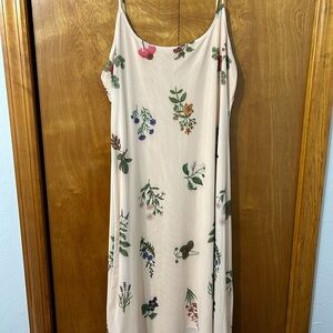 Cider Cream Floral Slip Dress with Green Leaf Motif